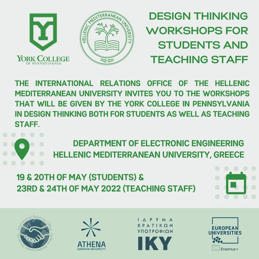 Workshops για τη Σχεδιαστική Σκέψη/ “Desisn Thinking” από το ΕΛΜΕΠΑ και το York College of Pennsylvania