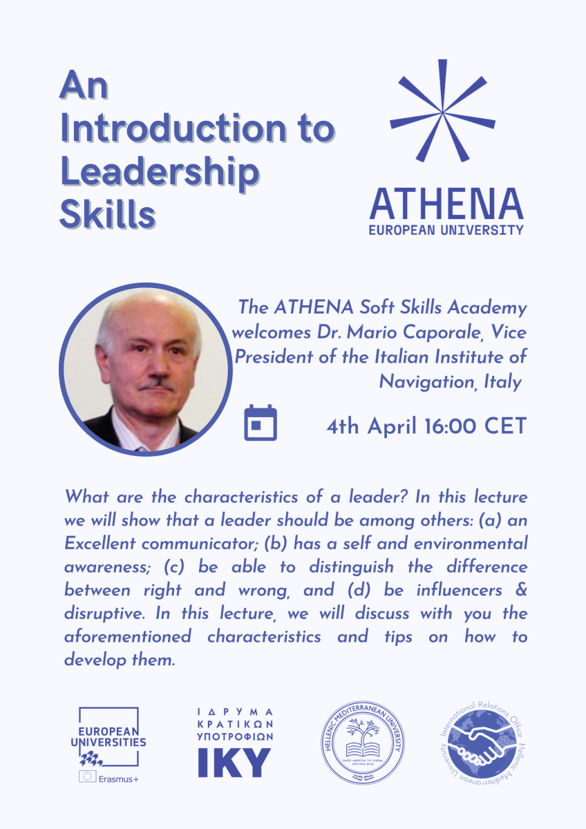 ATHENA Soft Skills Academy: Ομιλία του κ. Mario Caporale – Αντιπρόεδρος του ιταλικού Ινστιτούτου Πλοήγησης