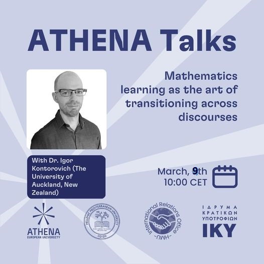 ATHENA Talks: “Mathematics learning as the art of transitioning across discourses”