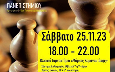 Πανεπιστημιάδες Σκακιού σε ΕΛΜΕΠΑ και Πανεπιστήμιο Κρήτης το Σαββατοκύριακο 25-26 Νοεμβρίου 2023