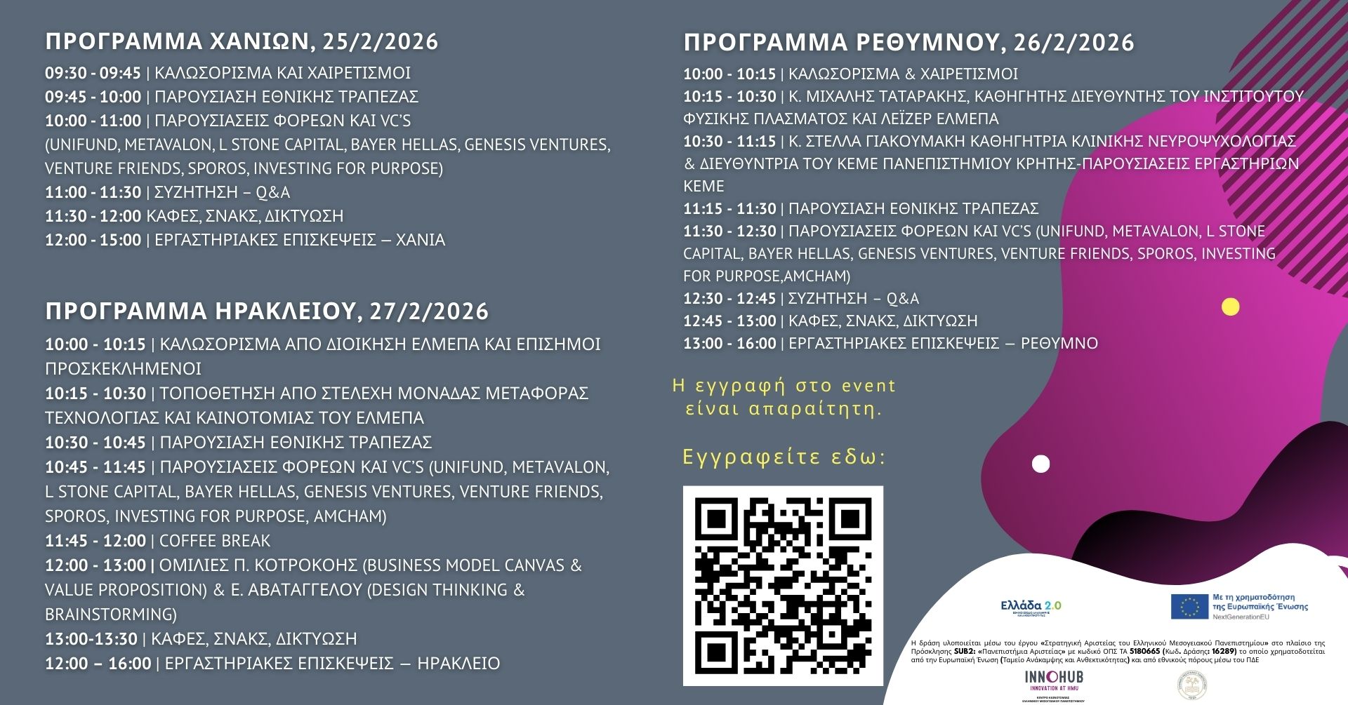 Τριήμερη εκδήλωση ΕΛΜΕΠΑ 25–27 Φεβρουαρίου 2026, με Εθνική Τράπεζα και επενδυτικούς φορείς σε Χανιά, Ρέθυμνο και Ηράκλειο.